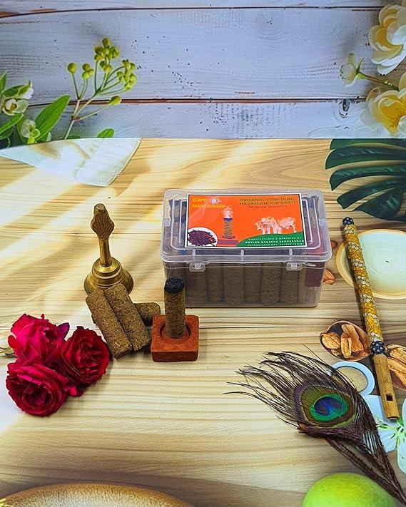 GAVO HARSHIDDHI Havan Fragrance Cow Dung Dhoop Batti - 30 Sticks | Long-Lasting Natural Havan Incense Dhoop Batti | Dhoop Sticks for Pooja, Home Fragrance, Hawan, Air Purification and Meditation