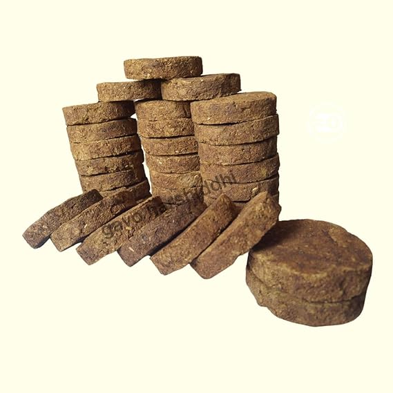 GAVO HARSHIDDHI Cow Dung Cake | Natural Eco-Friendly Gobar Upla for Havan, Pooja & Agnihotra | Organic, Air Purifier & Manure | Sun-Dried, Moisture-Free, 3-Inch Round, 32 Piece (Pack of 1)