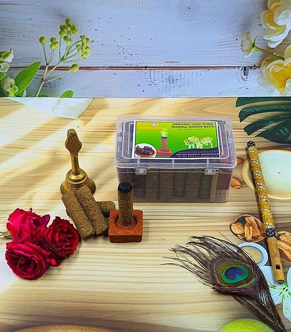 GAVO HARSHIDDHI Guggal Fragrance Cow Dung Dhoop Batti - 30 Sticks | Long-Lasting Natural Guggal Incense Dhoop Batti | Dhoop Sticks for Pooja, Home Fragrance, Hawan, Air Purification and Meditation