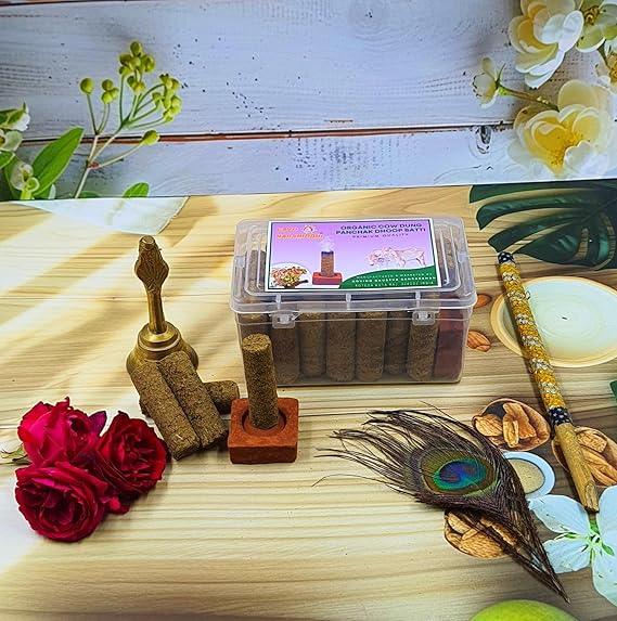 GAVO HARSHIDDHI Sarswati Panchak Fragrance Cow Dung Dhoop Batti - 30 Sticks | Long-Lasting Natural Incense Dhoop Batti | Dhoop Sticks for Pooja, Home Fragrance, Hawan, Air Purification and Meditation