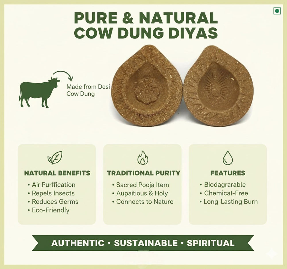 GAVO HARISIDDHI Desi Cow Dung Diya (Set of 12) | Eco-Friendly Handmade Diya for Pooja, Temple, Festivals, Home Decor & Auspicious Ceremonies | Traditional Deepam Deepak for Diwali, Mandir & Gifting