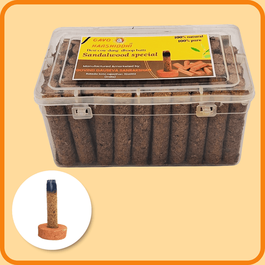 GAVO HARSHIDDHI COW DUNG CHANDAN SANDALWOOD DHOOP BATTI (60 PIECE)