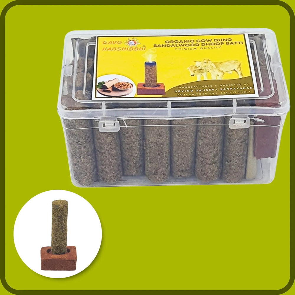 GAVO HARSHIDDHI Chandan Fragrance Cow Dung Dhoop Batti | Long-Lasting Natural Sandalwood Thick Incense Dhoop Sticks