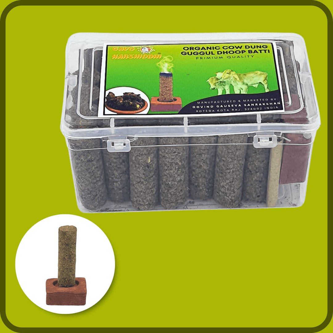 GAVO HARSHIDDHI Guggal Fragrance Cow Dung Dhoop Batti - 30 Sticks | Long-Lasting Natural Guggal Incense Dhoop Batti | Dhoop Sticks for Pooja, Home Fragrance, Hawan, Air Purification and Meditation