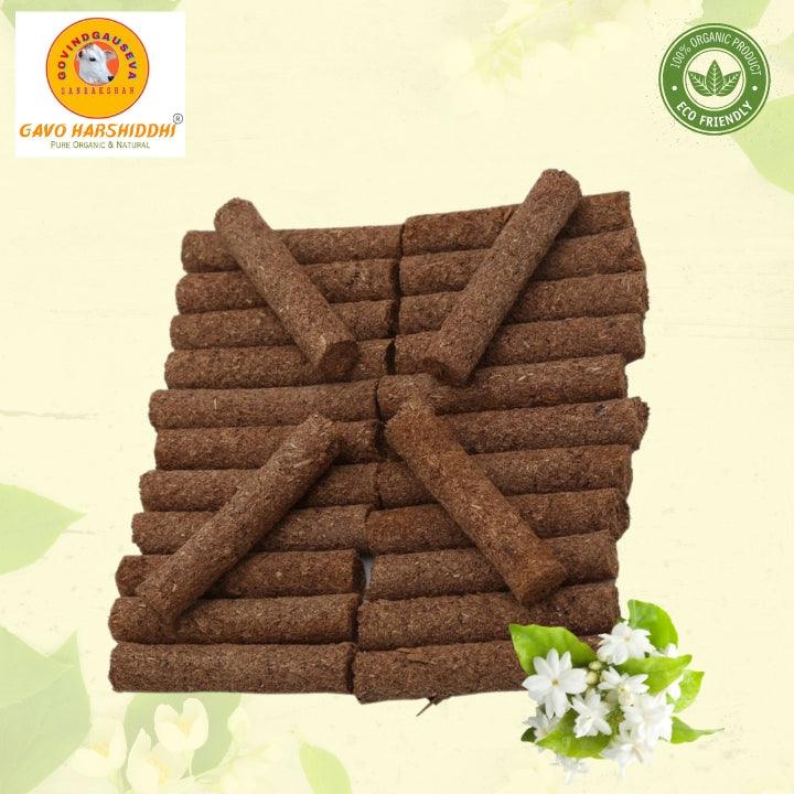 GAVO HARSHIDDHI Organic Cow Dung Jasmine Dhoop Batti (2.5 Inch, 60 Pieces)