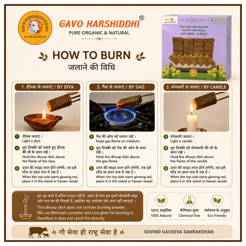 GAVO HARSHIDDHI Havan Cow Dung Cakes| Square Tikki (20 Pcs)