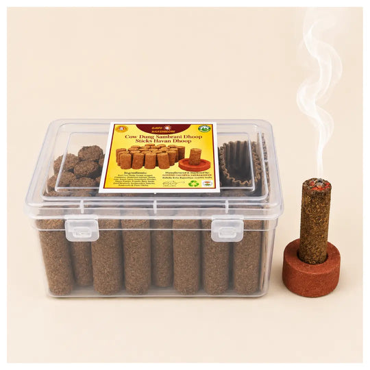 Gavo Harshiddhi Natural Cow Dung Sambrani Dhoop Sticks – Premium Havan Blend, 6cm, 30 Pieces