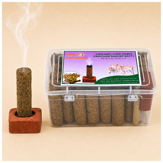 GAVO HARSHIDDHI Sarswati Panchak Fragrance Cow Dung Dhoop Batti | Long-Lasting Natural Thick Incense Dhoop Sticks