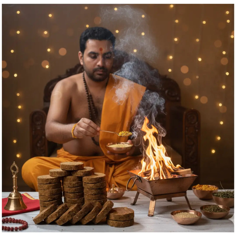 GAVO HARSHIDDHI Cow Dung Cake | 3.15-Inch Round, 32 Piece