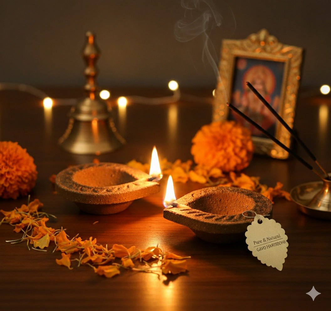 GAVO HARISIDDHI Desi Cow Dung Diya (Set of 12) | Eco-Friendly Handmade Diya for Pooja, Temple, Festivals, Home Decor & Auspicious Ceremonies | Traditional Deepam Deepak for Diwali, Mandir & Gifting