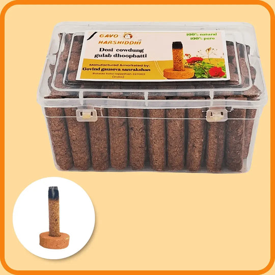 GAVO HARSHIDDHI ORGANIC COW DUNG GULAB ROSE DHOOP BATTI 2.5 INCHS