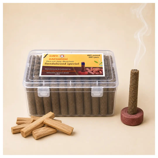 Organic Desi Cow Dung Chandan Dhoop Batti - 2.5 Inch - ( 60 Pcs )